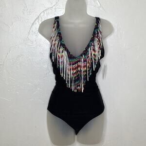 YMI swimwear Multi color Fringes V neck one piece swimsuit size XL NWT